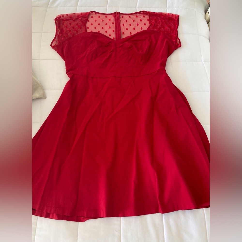 Torrid Red Swing Dress - Polka Dot Illusion Sweetheart Neckline - Sleeves